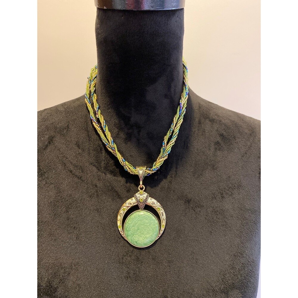 Necklace Metallic Green Vintage Look Boho‎ Multilayer Beads Chain Pendant